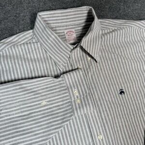 Brooks Brothers Shirt Mens 2XL Grey Blue Stripe Madison Fit Non Iron Stretch